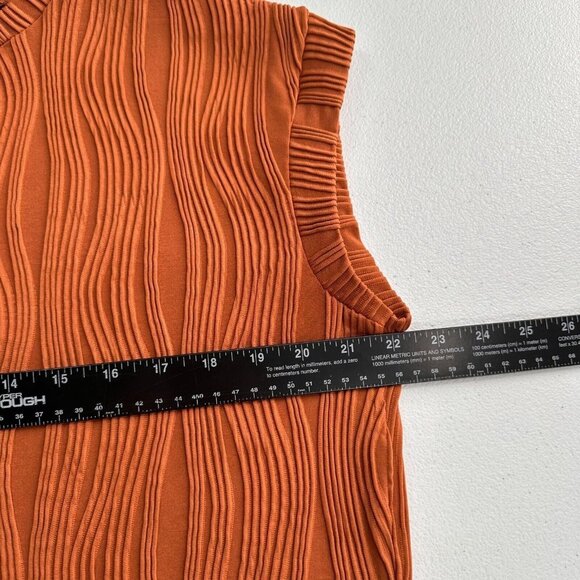 Womens Rust Textured Sleeveless Top XL Orange Ribbed Summer Blouse Relaxed Fit - Picture 4 of 8